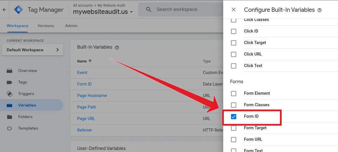 Form ID variable in GTM